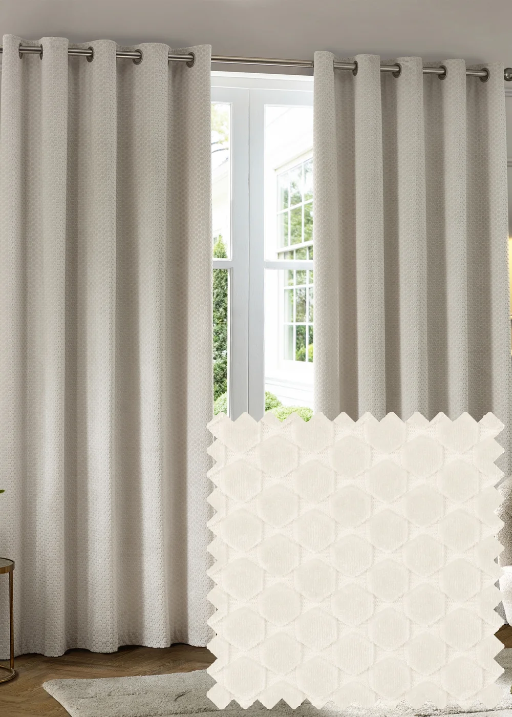 Paoletti Neptune Velvet Room Darkening Eyelet Curtain Pair Ivory - 46W X 54D (117x137cm Image 1