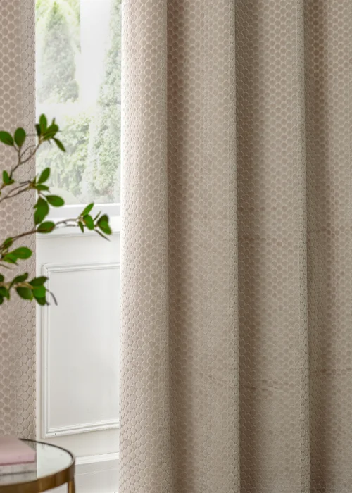 Paoletti Neptune Velvet Room Darkening Eyelet Curtain Pair Champagne - 46W X 54D (117x137cm Image 5