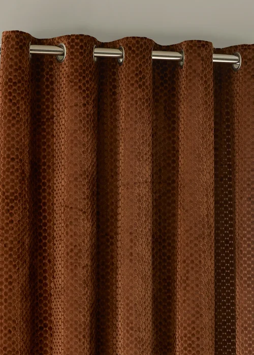 Paoletti Neptune Velvet Room Darkening Eyelet Curtain Pair Copper - 46W X 54D (117x137cm Image 3