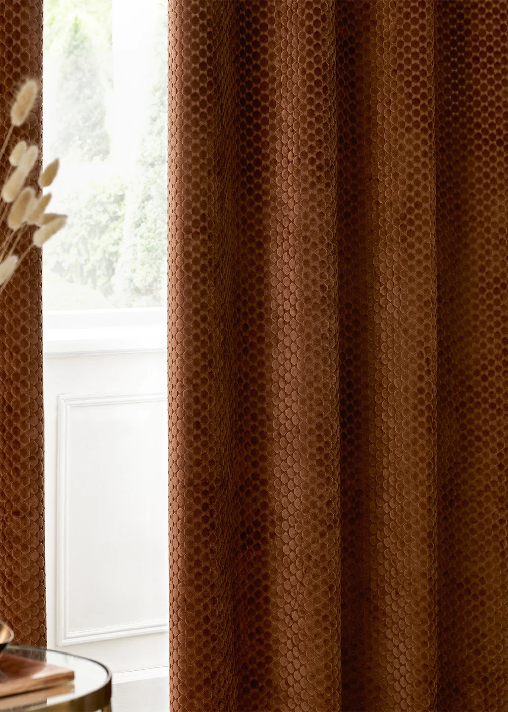 Paoletti Neptune Velvet Room Darkening Eyelet Curtain Pair Copper - 46W X 54D (117x137cm Image 5