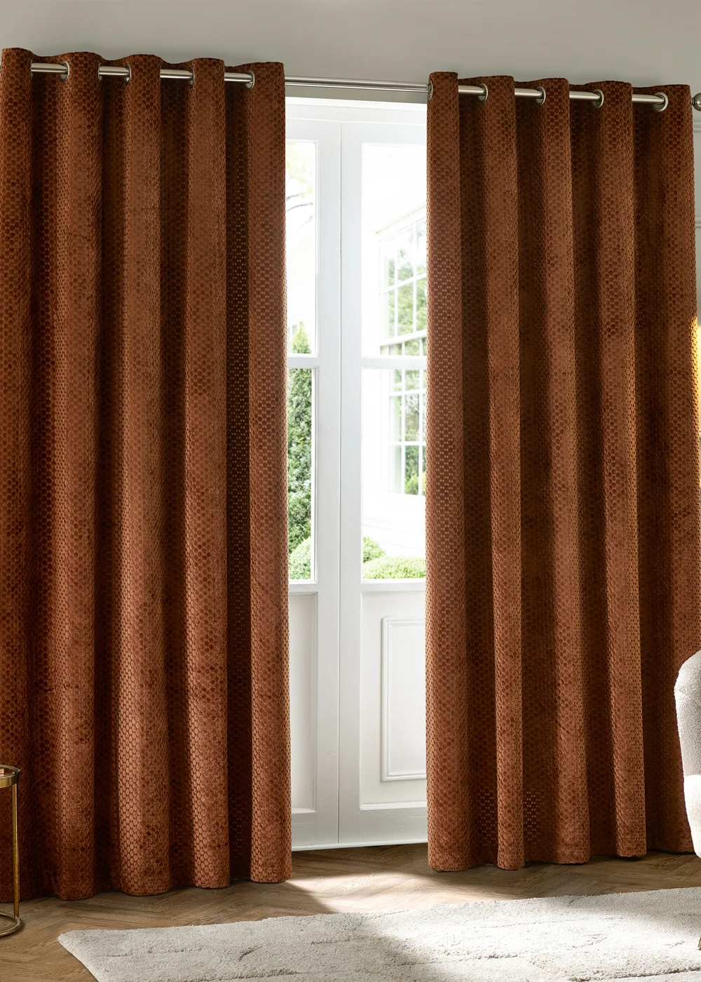 Paoletti Neptune Velvet Room Darkening Eyelet Curtain Pair Copper - 46W X 54D (117x137cm Image 2