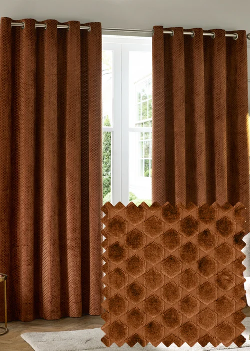 Paoletti Neptune Velvet Room Darkening Eyelet Curtain Pair Copper - 46W X 54D (117x137cm Image 1