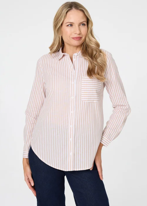 Izabel London Beige Striped Long Sleeve Shirt - 14 Image 1