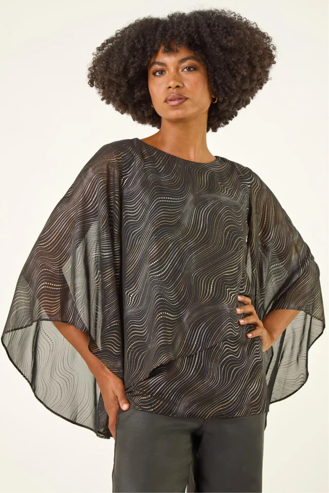 Roman Black Wavy Spot Foil Overlay Top