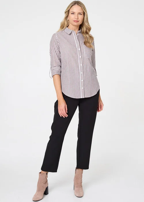 Izabel London Brown Striped Long Sleeve Shirt - 16 Image 4