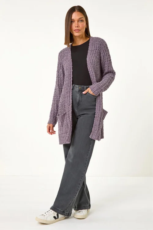 Roman Ash Popcorn Textured Longline Cardigan - Size 14 Image 2