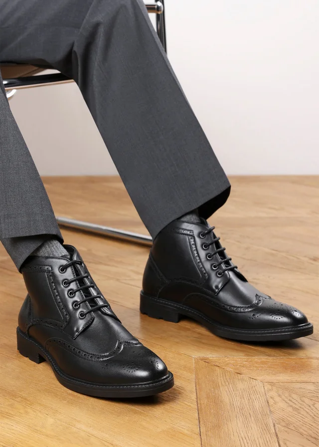 Where's That From Henry Black Brogue Lace-Up Ankle Boots