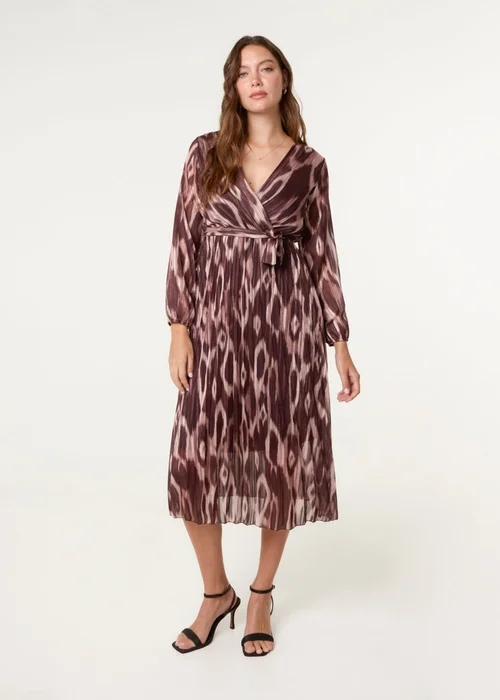 Blue Vanilla Brown Crossover Metallic Pleated Dress - S Image 3