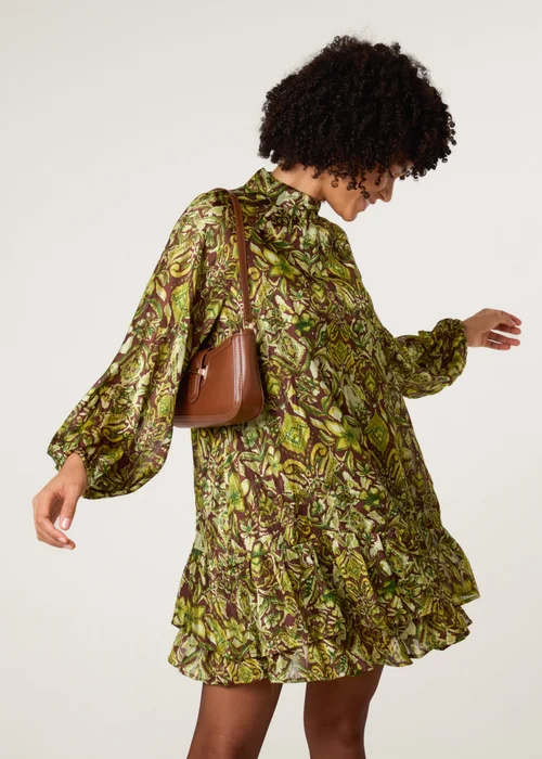 Blue Vanilla Brown High Neck Frill Hem Dress - M/L Image 1