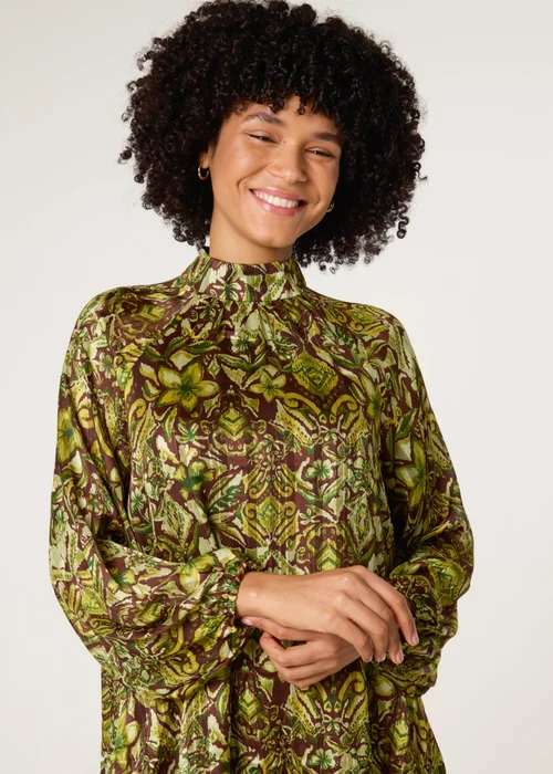 Blue Vanilla Brown High Neck Frill Hem Dress - M/L Image 3