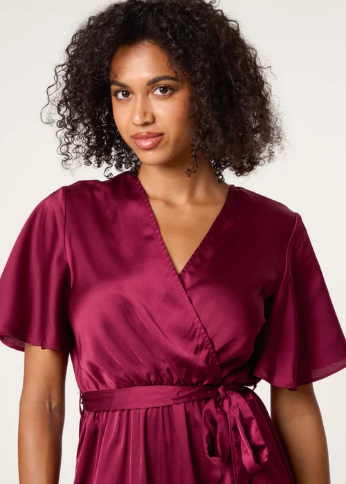 Blue Vanilla Red Satin Wrap Frill High To Low Midi Dress - 14 Image 3