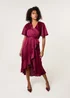 Blue Vanilla Red Satin Wrap Frill High To Low Midi Dress - 14 Image 1