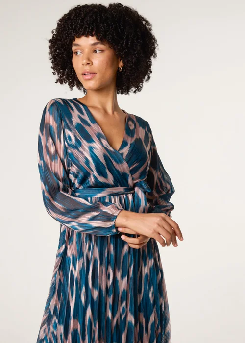 Blue Vanilla Turquoise Crossover Metallic Pleated Dress - S Image 3