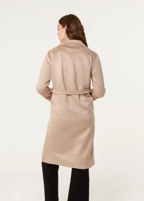 Blue Vanilla Camel Suede Button Trench Coat - S Image 4