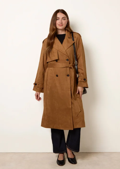 Blue Vanilla Tan Suedette Trench Coat - XL Image 3