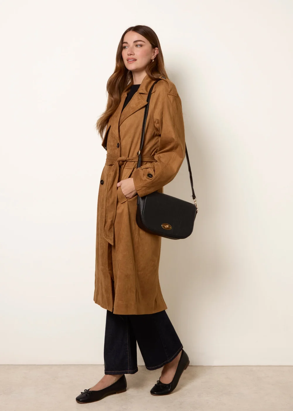 Blue Vanilla Tan Suedette Trench Coat - XL Image 1