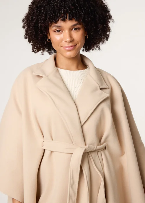 Blue Vanilla Beige Belted Cape Coat - One Size Image 3