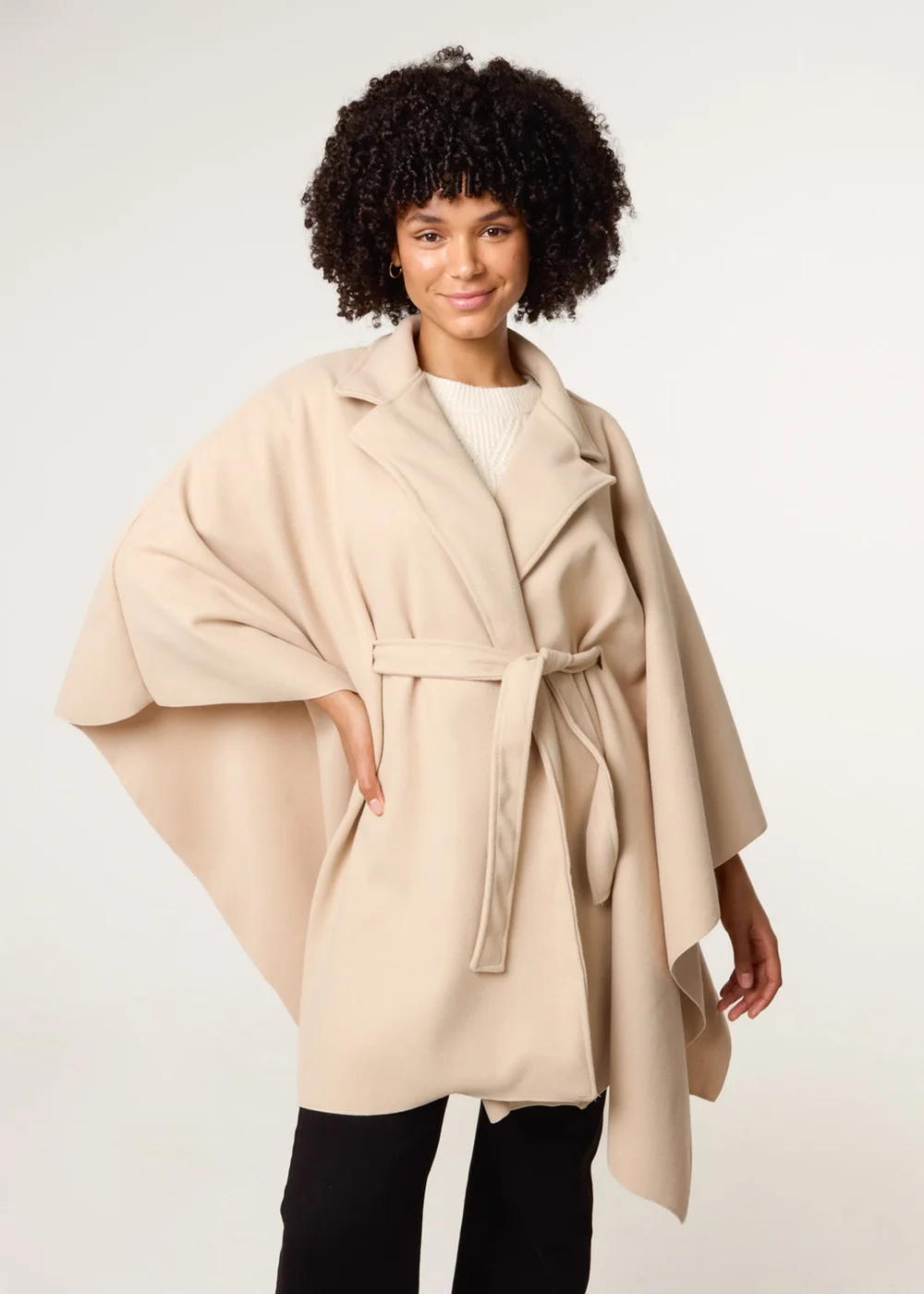 Blue Vanilla Beige Belted Cape Coat - One Size Image 2