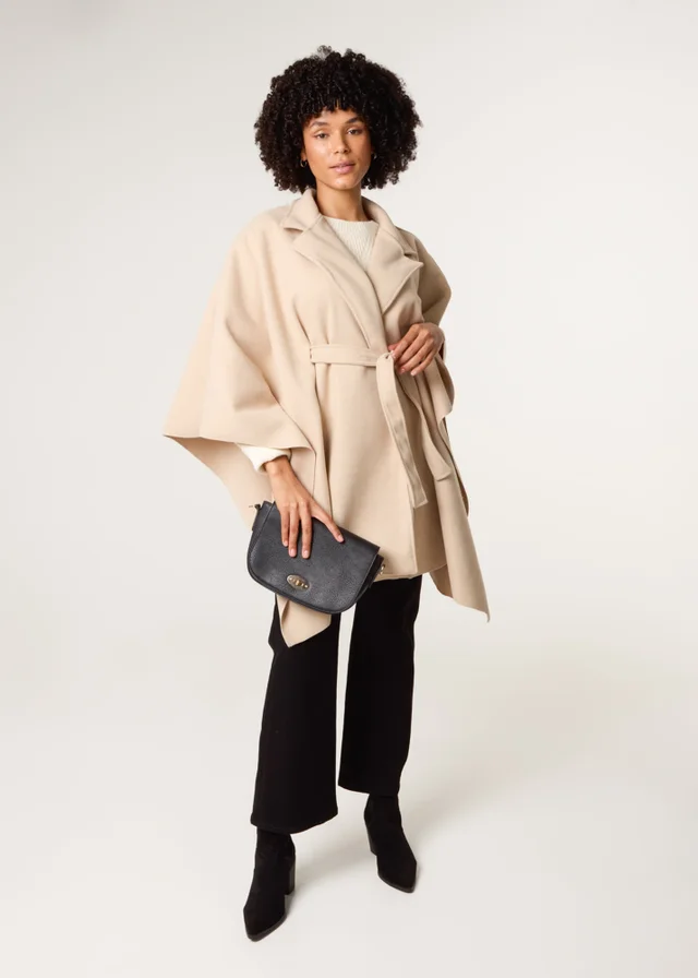 Blue Vanilla Beige Belted Cape Coat