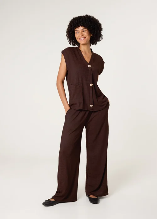 Blue Vanilla Brown Gold Button Co-ord Set - One Size Image 1