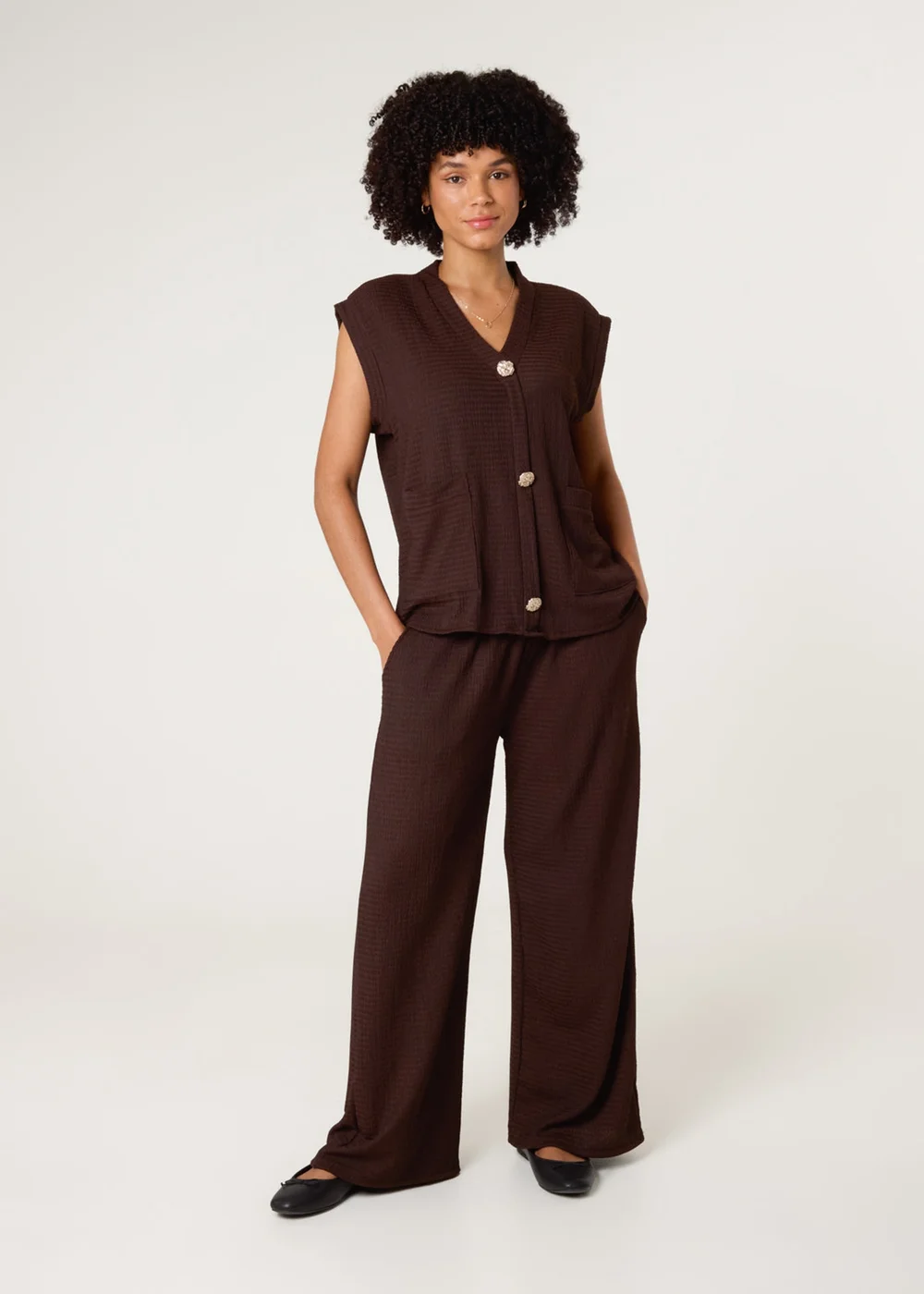 Blue Vanilla Brown Gold Button Co-ord Set - One Size Image 2