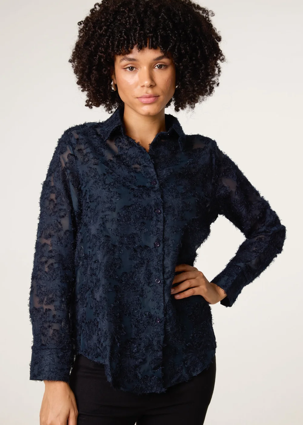 Blue Vanilla Navy Fluffy Oversized Shirt - Small/Medium Image 1