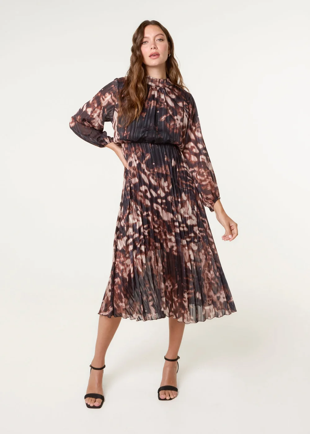 Blue Vanilla Black High Neck Metallic Pleated Dress - L Image 1