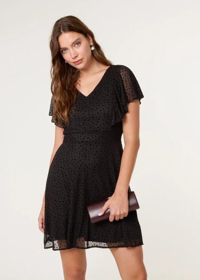 Blue Vanilla Black Flippy Sleeve Flared Mini Dress