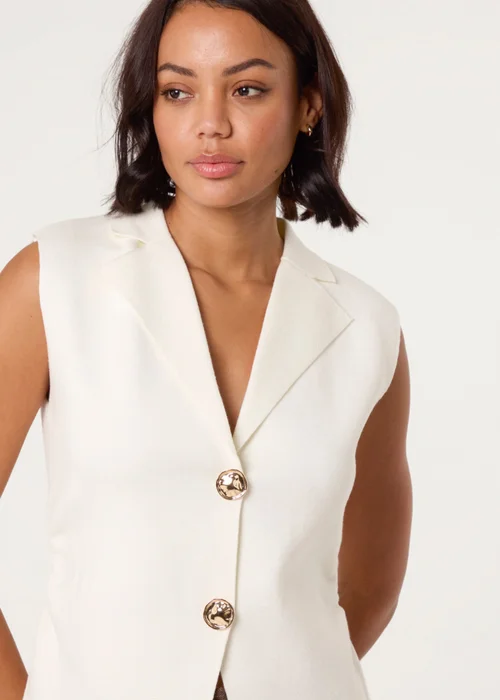 Blue Vanilla Ivory Gold Button Front Tailored Vest - Size 6-8 Image 2