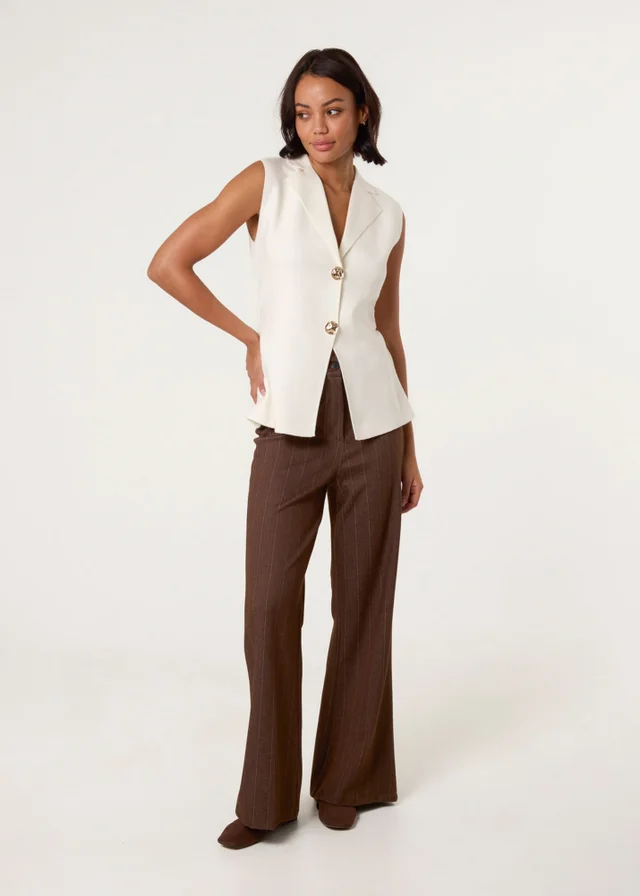 Blue Vanilla Ivory Gold Button Front Tailored Vest