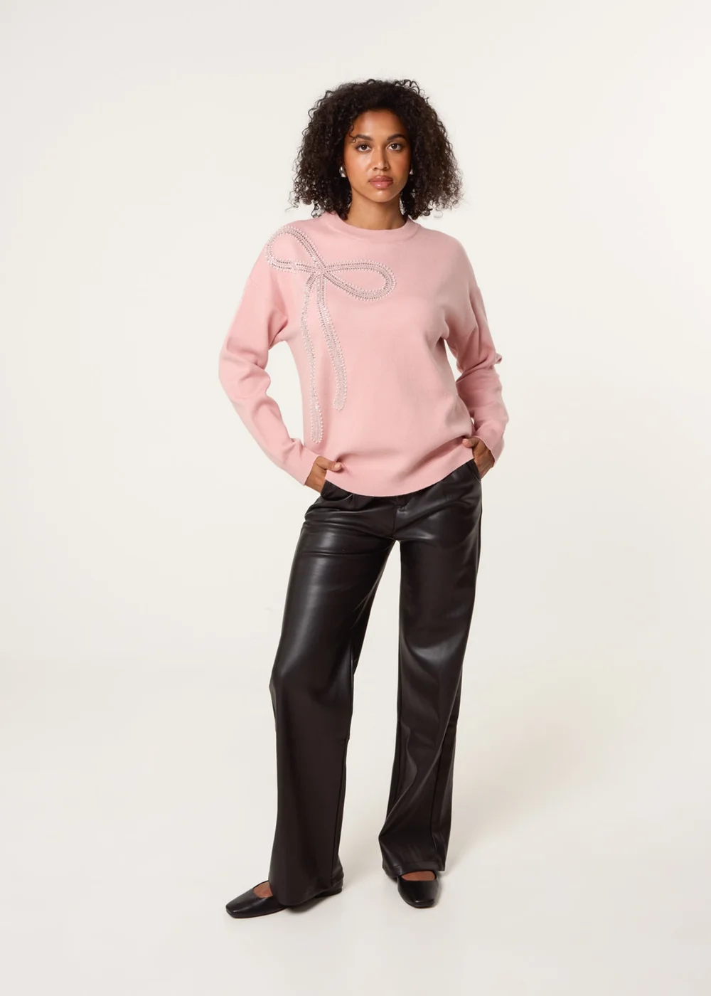 Blue Vanilla Pink Diamante And Pearl Bow Knit Jumper - Small/Medium Image 2