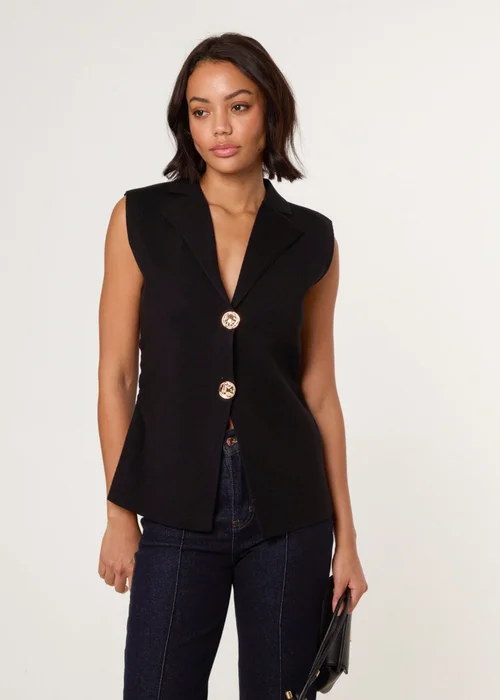 Blue Vanilla Black Gold Button Front Tailored Vest - Size 10-12 Image 1