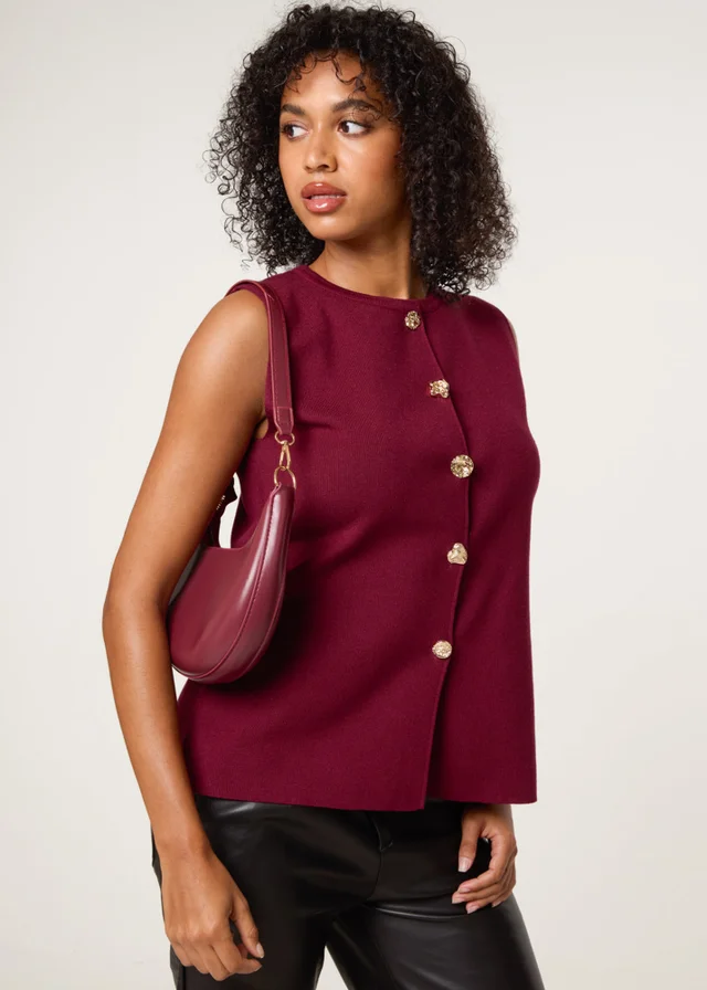 Blue Vanilla Red Button Front Tailored Vest