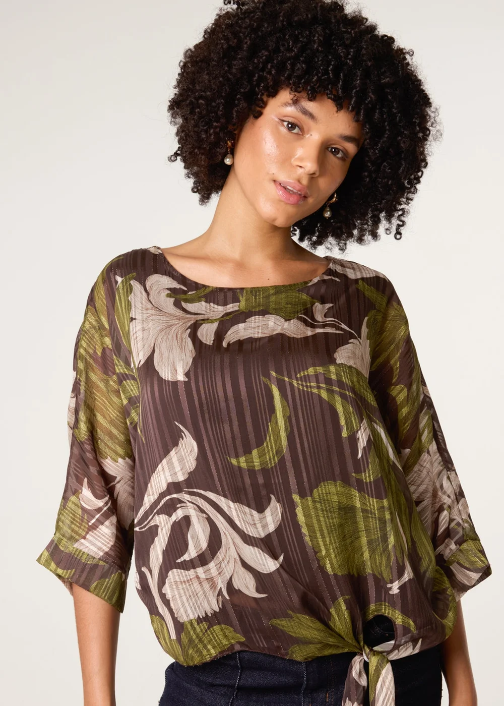 Blue Vanilla Brown Tie Knit Metallic Chiffon Top - Medium/Large Image 2