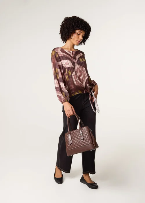 Blue Vanilla Brown Tie Knot Metallic Chiffon Blouse - Medium/Large Image 2