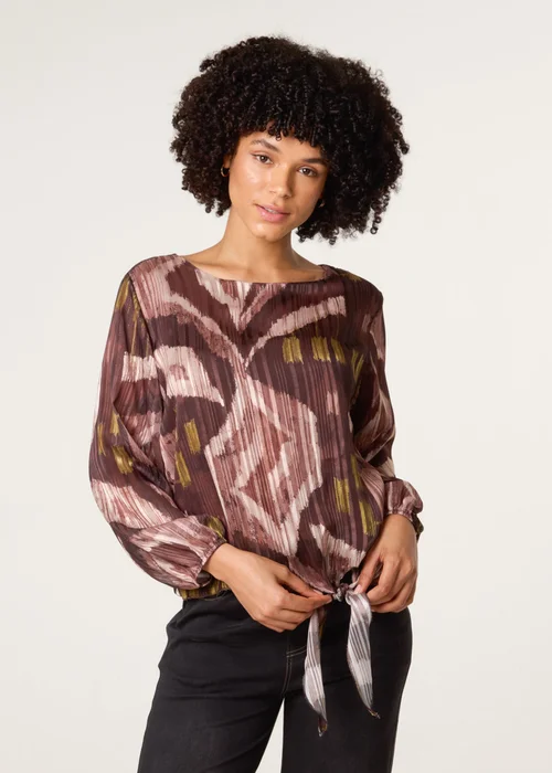 Blue Vanilla Brown Tie Knot Metallic Chiffon Blouse - Medium/Large Image 1