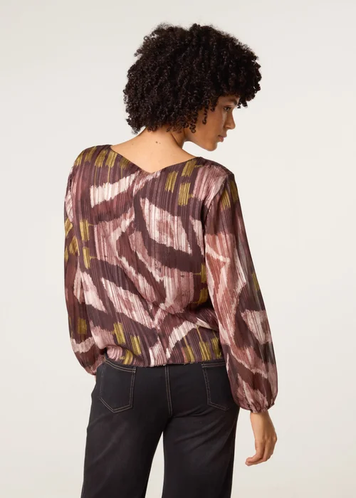 Blue Vanilla Brown Tie Knot Metallic Chiffon Blouse - Medium/Large Image 4