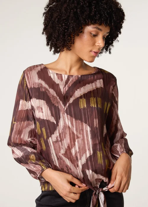 Blue Vanilla Brown Tie Knot Metallic Chiffon Blouse - Medium/Large Image 3