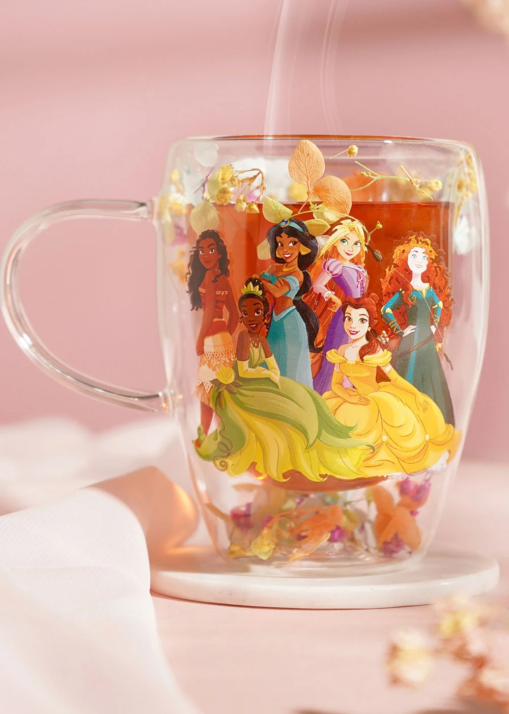 Disney Pastel Princess Floral Decorative Multi-coloured Glass Mug Multi Princess - One Size Image 1