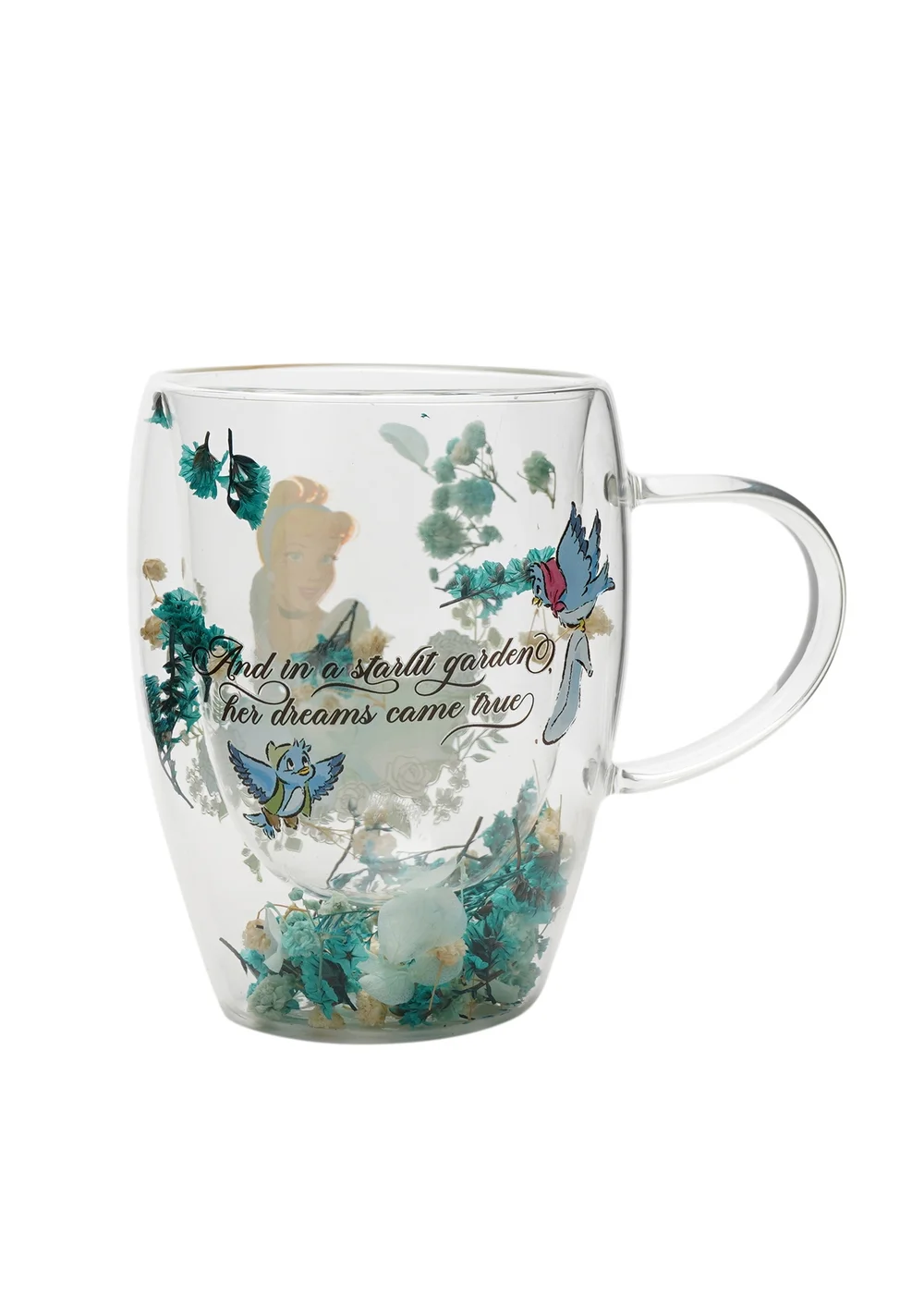 Disney Pastel Princess Floral Decorative Blue Glass Mug Cinderella - One Size Image 3