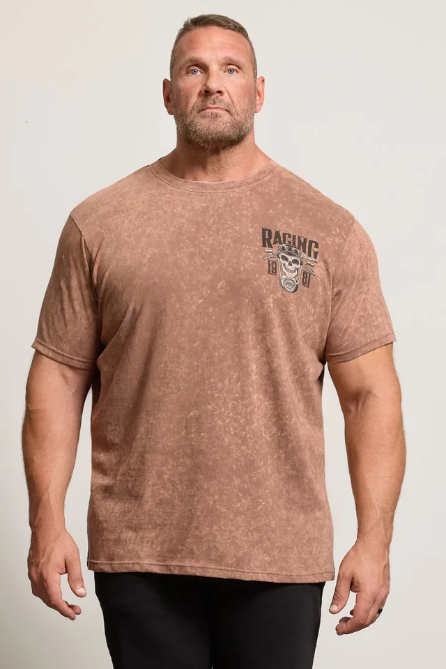 BadRhino Brown Acid Wash Skull Graphic T-Shirt