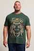 BadRhino Green Acid Wash Tattoo Tiger Graphic T-Shirt - 5/6 XL Image 1