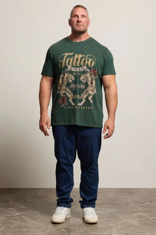 BadRhino Green Acid Wash Tattoo Tiger Graphic T-Shirt - 5/6 XL Image 2