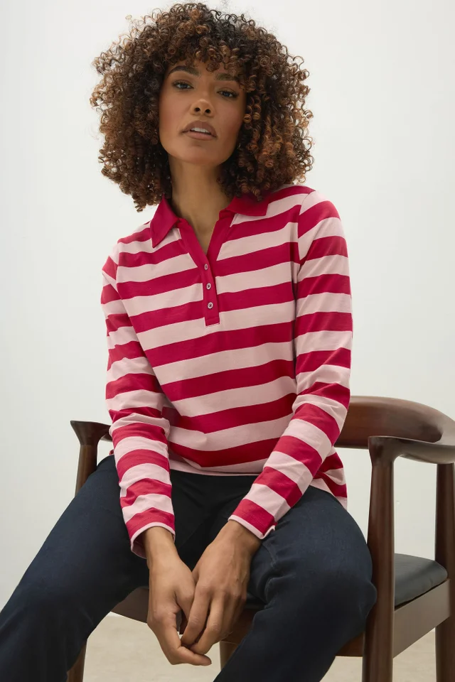 M&Co Red & Pink Cotton Stripe Polo Shirt