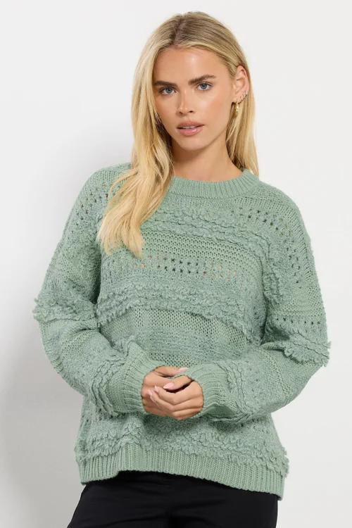 M&Co Petite Sage Green Textured Boucle Knit Jumper - Size 12-14 Image 1