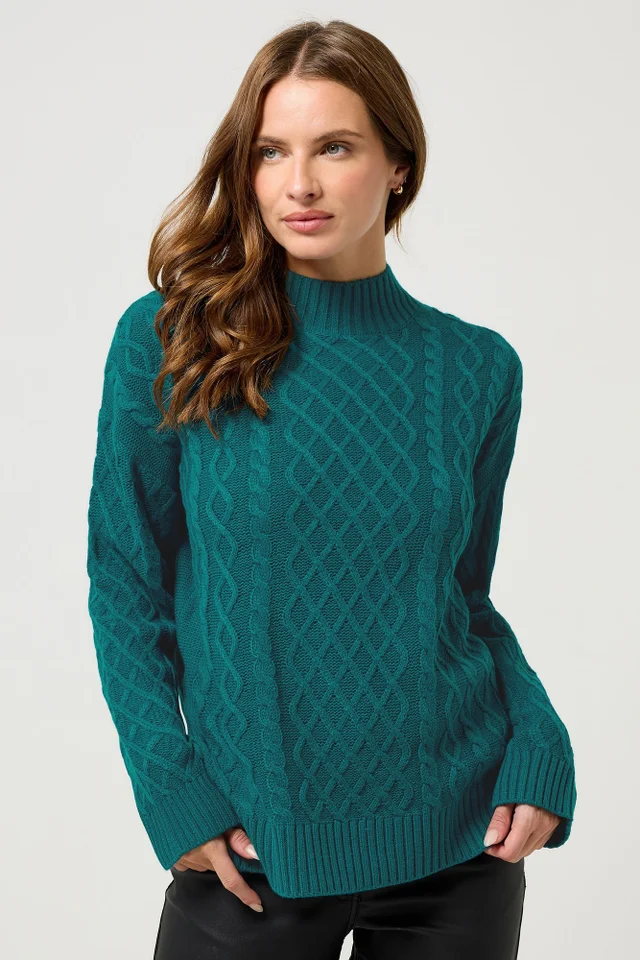 M&Co Teal Green Cable Knit Jumper
