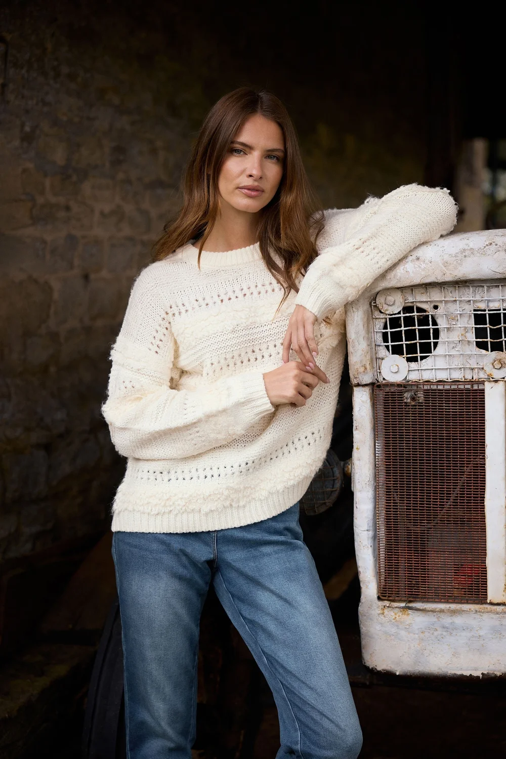 M&Co Ivory White Textured Boucle Knit Jumper - 14-16 Image 1