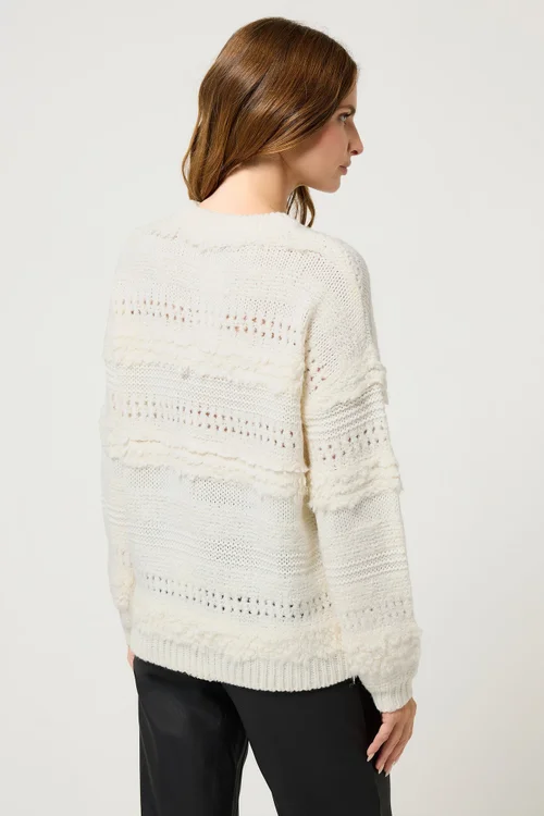 M&Co Ivory White Textured Boucle Knit Jumper - 14-16 Image 4