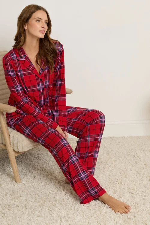 M&Co Red Soft Touch Check Wide Leg Pyjama Set - Size 14-16 Image 4