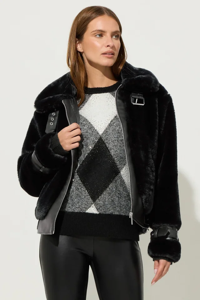 Star By Julien Macdonald Black Faux Fur Coat